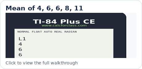 Animated TI-84 thumbnail showing one-variable statistics and x-bar equals 7 on the display.